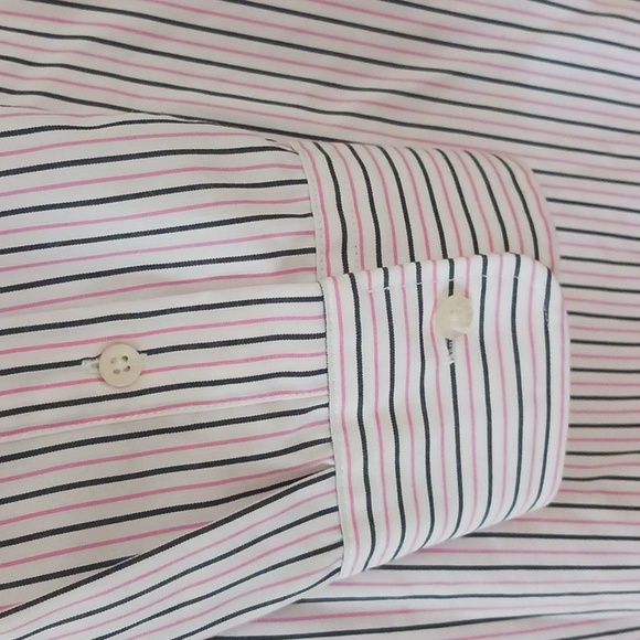 Ralph Lauren shirt button collared v-neck long sleeve stripes pink white  M - Picture 6 of 6